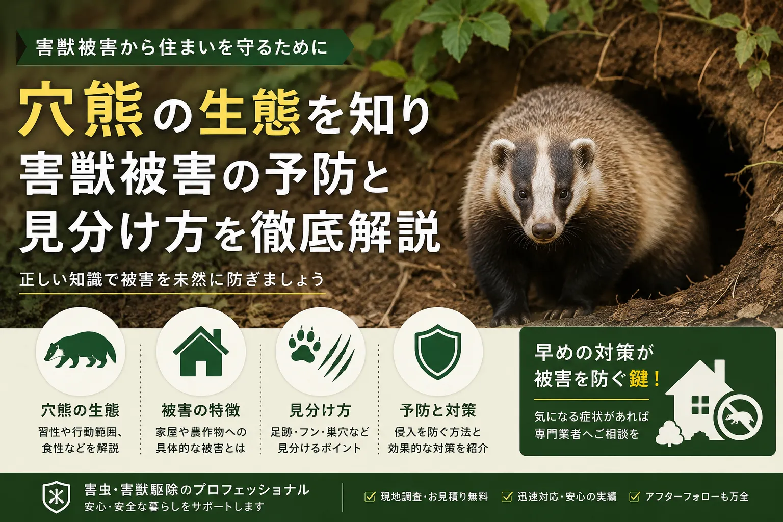 穴熊の生態を知り害獣被害の予防と見分け方を徹底解説